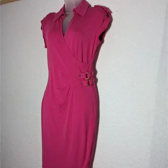 Vtg Cache Bodycon Dress Womens Sz Medium Hot Pink Barbiecore Stretch USA Rare - Picture 2 of 9